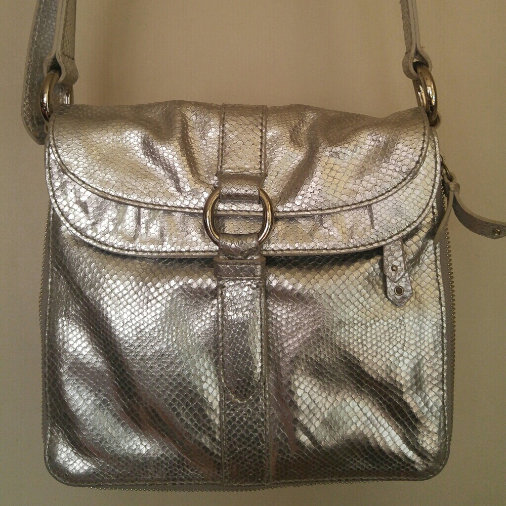 Silver leather faux snakeskin bag by Cole Haan